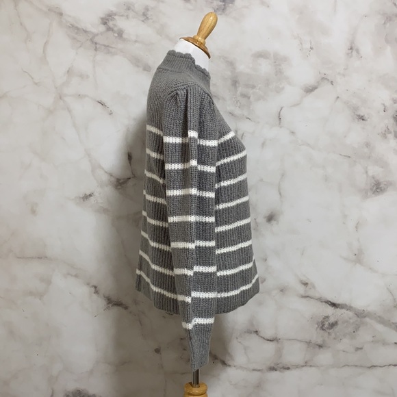 Femme By Design Scallop Mock Neck Striped Grey and White Sweater - Picture 7 of 11